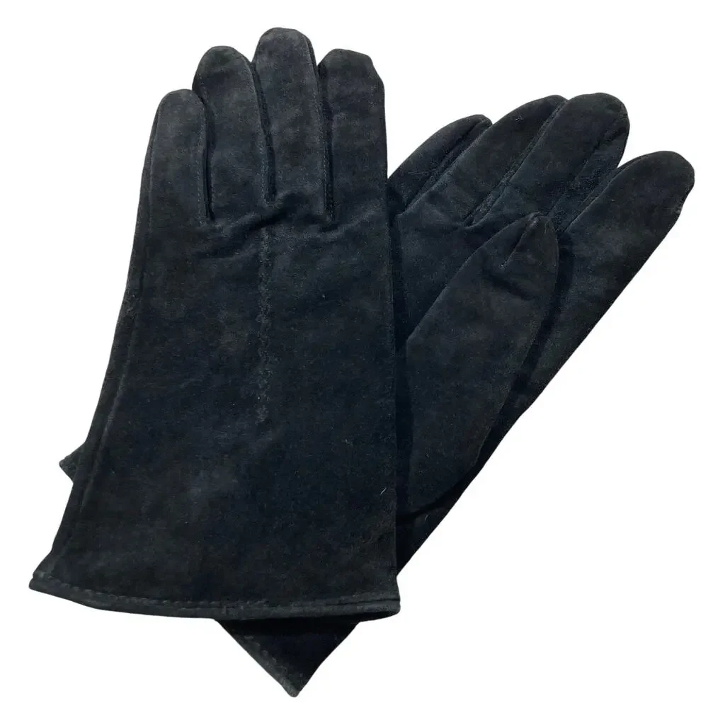Vintage Unbranded Womens XL Black Suede Lined Driving Gloves Winter Gift Holiday